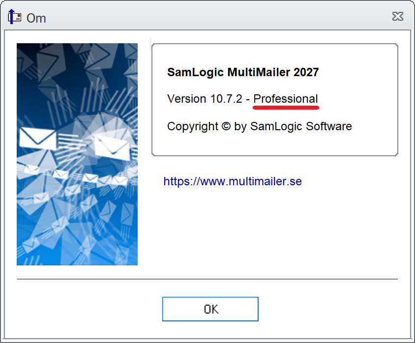 Här ser du om du har en Standard-, Professional- eller Enterprise-version av MultiMailer